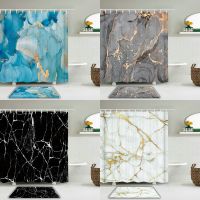 【CW】✴✖  Marble Pattern Shower Curtain Set Curtains With Hooks Mats Abstract Stone Grain Luxury