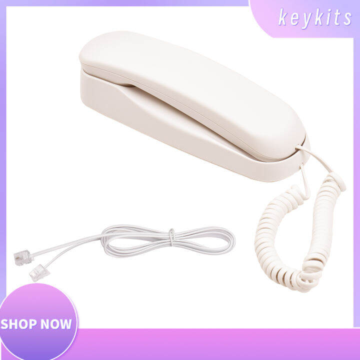 Keykits Mini Desktop Corded Landline Telefon Tetap Wall Mountable Menyokong Fungsi Bisu Jeda