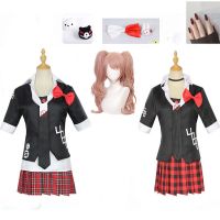 Anime Danganronpa Cosplay Costume Enoshima Junko Uniform Cafe Work Clothes Short Skirt Double Tail Braid Wig