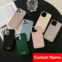 เคสโทรศัพท์หนังใส่การ์ดชื่อตัวอักษรส่วนบุคคลสไตล์เกาหลีสำหรับ iPhone 13 12 11 14 Pro Max X XS XR ปลอกแบบออกแบบเองได้หรู