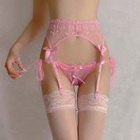 Stockings High Thigh For Belt Suspender Garters Transparent Thin Sexy Women Garters Wedding Bow Lace White Red Pink Black