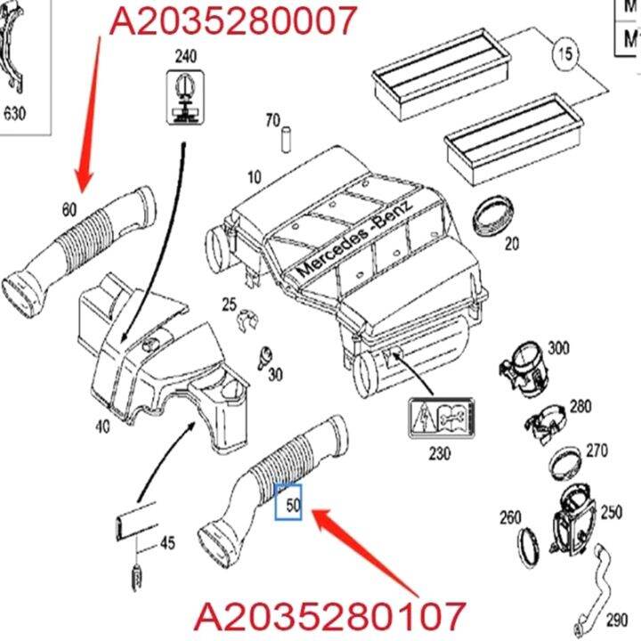 new-1-set-left-right-side-air-cleaner-intake-duct-tube-hose-replacement-2035280007-2035280107-for-mercedes-c320-c240-2001-2005