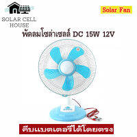 พัดลมDC 12V 15W 16นิ้ว สีฟ้า  พร้อมสายคีบแบตเตอรี่ได้โดยตรง