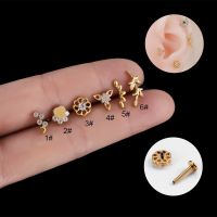 ASTM F136ไทเทเนียม16G เกลียวภายใน CZ ซ้ายน่ารักแมว Labret แหวนเกลียว Tragus สตั๊ดเครื่องประดับร่างกายเจาะริมฝีปากมอนโร