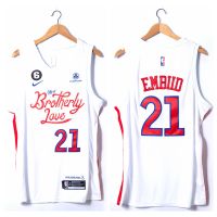 Season 23 76Ers No.21 White City Version Jersey Embroidery Basketball Jersey 21-22 Vest Red Shirt