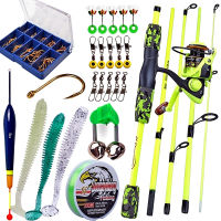 Souilang Fishing Combo 5-section Ultra-light Spinning Fishing Rod and Reel with Baits Hook Professional Travel Fishing Set