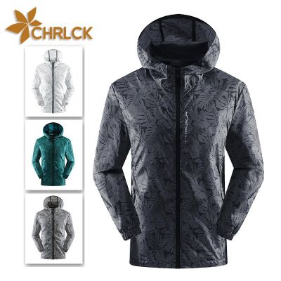 CHRLCK เสื้อแจ็คเก็ตตกปลากันน้ำสำหรับผู้ชาย,เสื้อโค้ทผิวระบายอากาศได้ดีกันลมกันยูวีสำหรับเดินป่า
