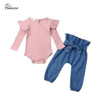 2019 Baby Autumn Winter Clothing Newborn Baby Girls Solid Clothes Long Sleeve Ribbed Romper Long Pants Leggings 2PCs Sets Outfit  by Hs2023