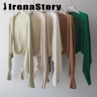 IRENASTORY เสื้อเสื้อคาร์ดิแกนแบบถักกันแดดสำหรับผู้หญิง,เสื้อระบบปรับอากาศฤดูร้อนแขนเสื้อค้างคาวแขนยาวเสื้อเชิ้ตใส่สบาย