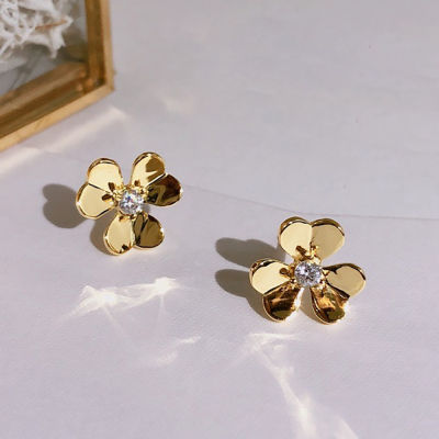 Hot Brand Pure 925 Sterling Silver Earrings Gold Color Water Drop Full Diamond Stud Earrings White Gold Two Wear Design Fine