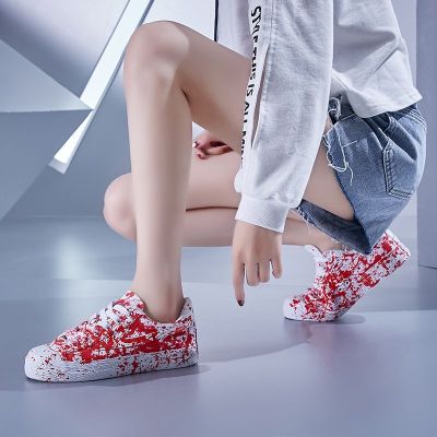 ☊  Lifan back cloth shoes low help shoes handpainted graffiti bloodied alternative white shoe lovers shoes mens shoes female the tide