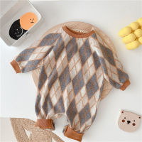 Korean style autumn baby sweater jumpsuit diamond cotton long sleeve knit jumpsuits for toddler kids soft comfortable overalls