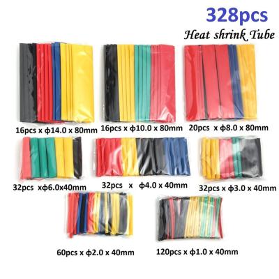 328Pcs/set Sleeving Wrap Wire Car Electrical Cable Tube kits Heat Shrink Tube Tubing Polyolefin 8 Sizes Mixed Color Tubing Set Cable Management