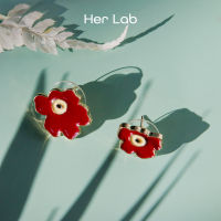 Her Lab Jewelry ต่างหูโลหะผสมลายดอกไม้สีแดงไม่สม่ำเสมอ อุปกรณ์เสริมต่างหูไม่สมมาตร ต่างหูสีน้ำเงินเกาหลี ส่งเสริมการขาย พื้นฐาน ป้องกัน83124