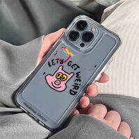 IPhone Case HD Acrylic Hard Case High Clear Case Luxury Metal Button Protection Camera Shockproof Cute Pink Pig Compatible with IPhone 14 Pro Max 13 Pro Max