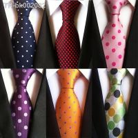 ◆¤☊ New Design Fashion Necktie Orange White Blue Polka Dot Ties for Man Business Wedding Formal NeckTie 8cm Silk Dress Gift Gravata