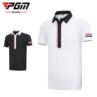 PGM Childrens Golf Short Sleeve T-shirt Summer Sports Perforated Breathable Polo Collar Boys Girls Shirts for Kids YF597