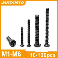 JUIDINTO 10-100pcs Cross Pan Round Head Machine Screw M1 M1.2 M1.7 M2 M2.5 M3 M4 M5 M6 Black Plating Phillips Computer Screw Nails Screws  Fasteners