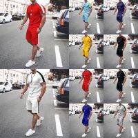 【hot seller】 European and 2023 summer mens sports suit round neck T-shirt short-sleeved matching casual