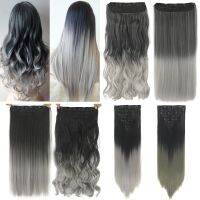 Soowee Long Synthetic Hair Clip In Hair Extension One Piece Grey Fake Hair Clip Ins Extensiones Set for Women Wig  Hair Extensions  Pads