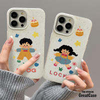 Girls&amp;Boys Couple Case เคสโทรศัพท์มือถือ แบบนิ่ม ลายหมีน่ารัก ย่อยสลายได้ เป็นมิตรกับสิ่งแวดล้อม สําหรับ IPhone 15 14 13 12 11 Pro Max X Xr Xs Max 7 8 6 Plus SE2020