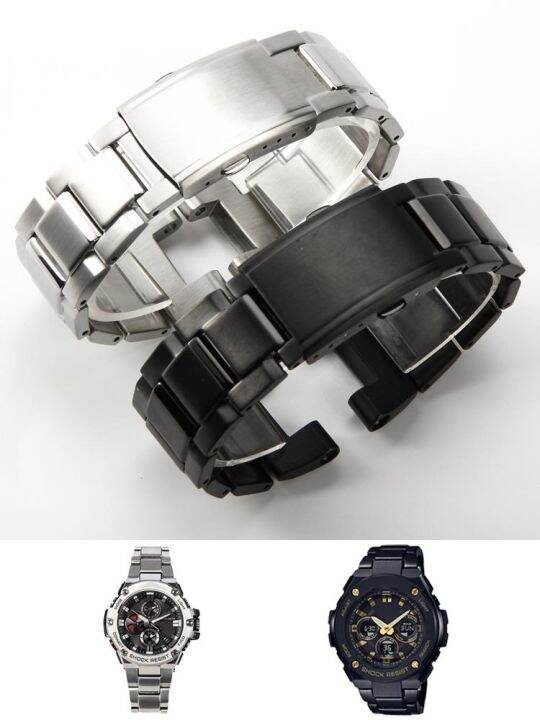 สายนาฬิกาสแตนเลสแข็งสำหรับสายนาฬิกา-casio-g-shock-hagane-no-boukenshin-gst-w300-gst-w400-b100-s310-เข็มขัดเหล็ก