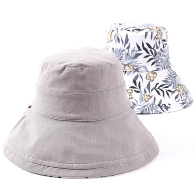หมวกปีกกว้างกันแดดของผู้หญิงหมวกป้องกันแดดทรงกระบอกสองด้านใส่ริมชายหาดฤดูร้อน