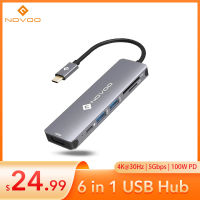 NOVOO Docking Station Laptop USB C Hub 6 in 1 Adapter with 4K30Hz or 1080P60Hz HDMI 100W USB-C Charging Port SD TF Card Reader