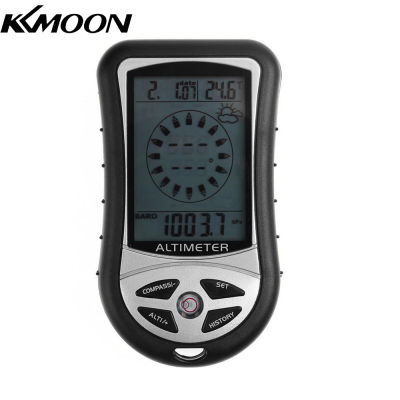 KKmoon เครื่องวัดระยะสูงอิเล็กทรอนิกส์แบบมัลติฟังก์ชั่น8-In-1บารอมิเตอร์เข็มทิศดิจิตอล LCD Ther-Mometer เครื่องวัดความสูงแบบใช้มือถือแบบพกพาพยากรณ์อากาศเครื่องวัดความดันบรรยากาศ Air Gauge