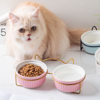 Bonzerpet Cat Bowl Ceramic Double Bowl for Water and Food Feeder Neck Protection Tall Feet Bowl Dog Eating Bowl