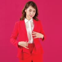 Jousse FASHION JACKET เสื้อแจ็คเก็ตสีแดง ทรงเข้ารูป ตกแต่งระบายปลายเสื้อ(JS13RE)