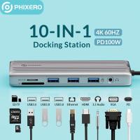 PHIXERO USB 3.0 to Type C Adapter Hub Type C to 4K 60Hz HDMI-Compatible Docking Station HUB RJ45 PD100W Charge For PC Laptop USB Hubs