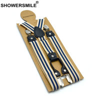 SHOWERSMILE ลาย Suspenders ผู้ชาย Beige เสื้อเข็มขัด 4 คลิป Y กลับ Mens กางเกง Suspenders Braces ชายกางเกง 2.5 ซม.* 120 ซม.-VXCB MALL