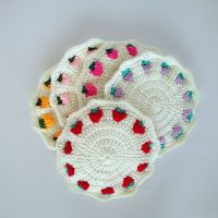 【CW】◈☢⊙  Round Knitted Strawberry Table Crochet Placemat Cup Coaster Wedding