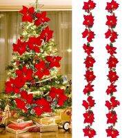 Halloween Christmas supplies/2m 10 LED Glowing Lights Red Artificial Poinsettia Faux Flower String Light/Christmas Ornament Battery Powered/Xmas Halloween Christmas Party Decor