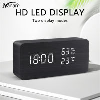 Alarm Clock Led Digital Wooden Usb/aaa Powered Table Electronic Gadget Rectangular Desk Clocks With Temperature Humidity Voice Control