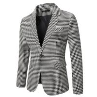 แจ็กเก็ตสำหรับผู้ชายเสื้อเบลเซอร์ลำลองผ้าลายตาราง Houndstooth ดั้งเดิมแจ็คเก็ตชุดสูทแบบหนึ่งชิ้นมีร่องด้านข้าง1เสื้อโค้ทตัวเดียวเข้ารูปพอดีเครื่องแต่งกายแฟชั่นผู้ชาย