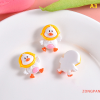 ZONGPAN 10ชิ้นเครื่องประดับเรซินรูปเป็ดน้อยอุปกรณ์เสริมแผ่นติดรูปการ์ตูนน่ารักอุปกรณ์เสริมสำหรับโทรศัพท์มือถือ DIY กิ๊บติดผมเครื่องประดับวัสดุทำมือ