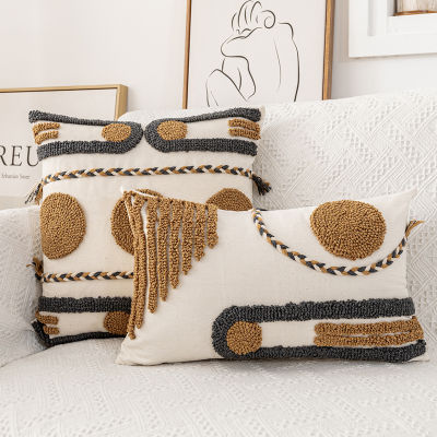 Boho Style Cushion Cover 45X45Cm30X50Cm Cotton Pillow Cover Coffee Loop Tufted for Home Decoration Natural Living Room sofa