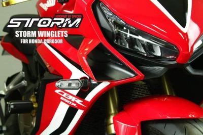 STORM Winglets วิงเล็ต ปีกใต้ไฟหน้าแต่ง HONDA CBR650R วัสดุทำจากคาบอน Carbon Edition รูปแบบ MotoGP ปีกแต่งไฟหน้า **งานเคฟล่าแท้