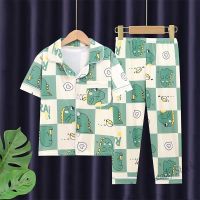 【Ready Stock】 ✇❁☸ C22 Childrens Pajamas Boys Spring Summer Short-Sleeved Trousers Lapel Boys Homewear Suit