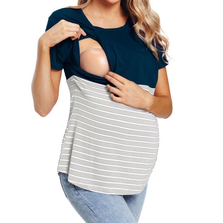 2022ผู้หญิงคนท้องให้นมบุตร-tee-พยาบาลท็อปส์ลายแขนสั้นเสื้อยืดขนาดบวก-s-2xl-เสื้อผ้าคนท้องประเดิม
