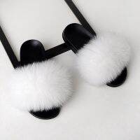 Ladies leather fox fur home furry flat sandals women cute fluffy home slippers ladies nd luxury goods