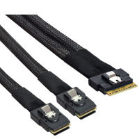 PCI-E Ultraport Slim SFF-8654 8i 74pin ถึง Dual SFF-8643 Mini SAS Cable