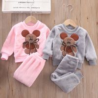 New Cartoon Mouse Pajama Sets For Baby Boys Girls Winter Plus Velvet Thick Flannel Homewear Children Warm Sleepwear Suit 2Pcs