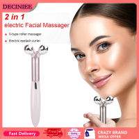 2 In 1 Electric Face Massager Roller 3D V Face Line Shape Heated Eyelash Beauty Makeup Curler Fine Lines Reduction Skin Firming