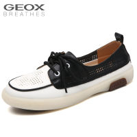 GEOX_ฤดูร้อนกลวงออกรองเท้าสตรีหนังแท้หน้าอกต่ำผู้หญิงลูกไม้รองเท้าลำลองนุ่มแต่เพียงผู้เดียวแบนรองเท้าสีขาวขนาดเล็ก