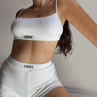 Cotton Home Suit Gothic Angel Letter Embroidery Women Pajamas Streetwear Gyms Two Piece Set Mini Crop Top Camisole Sporty Shorts