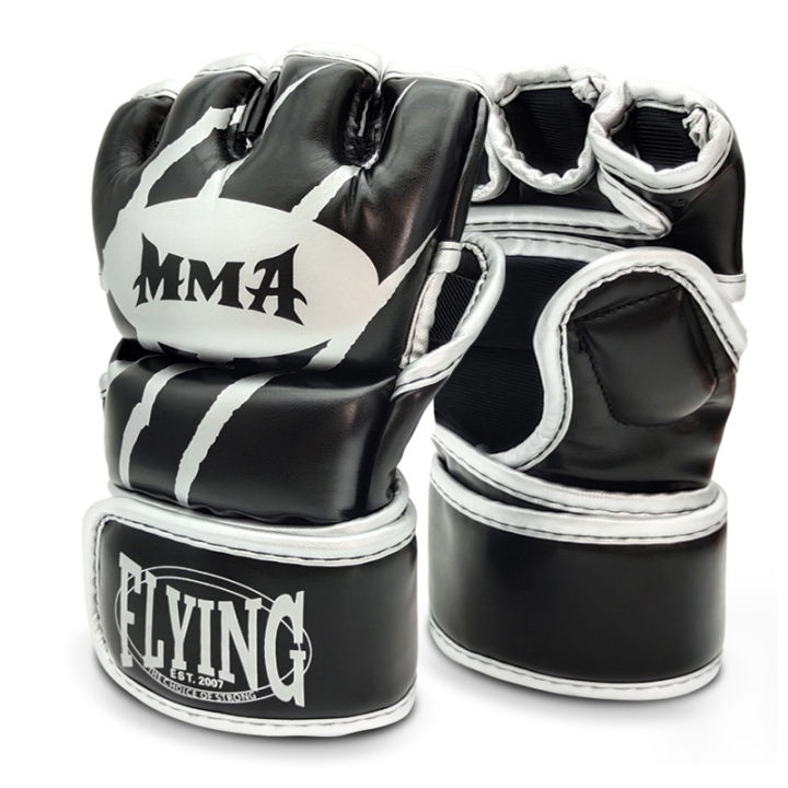 2021FLYING Half Finger Boxing Gloves PU Leather MMA Fighting Kick Boxing Gloves Karate Muay Thai Training Workout Gloves Men