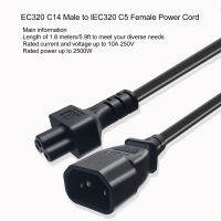 IEC320 C14 ถึง IEC320 C5 สายไฟตัวนำทองแดงปราศจากออกซิเจนทนความร้อน 5.9 ฟุต IEC320 C14 สายไฟตัวผู้ถึง IEC320 C5 สำหรับแล็ปท็อปสำหรับโคมไฟตั้งโต๊ะ